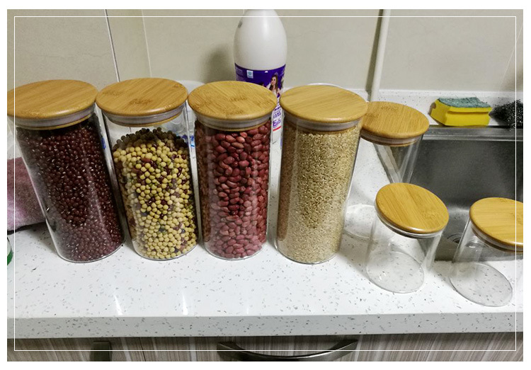Glass Food Storage Jar With Bamboo Lid Airtight Canisters For Kitchen Container With Cover For Tea Coffee Candy Spice Grains