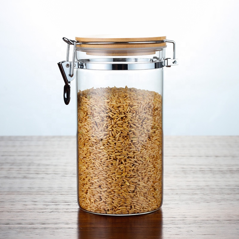 Glass Food Storage Jar with Airtight Seal Bamboo Lid Snap-Fit White Glass Food Storage Canister