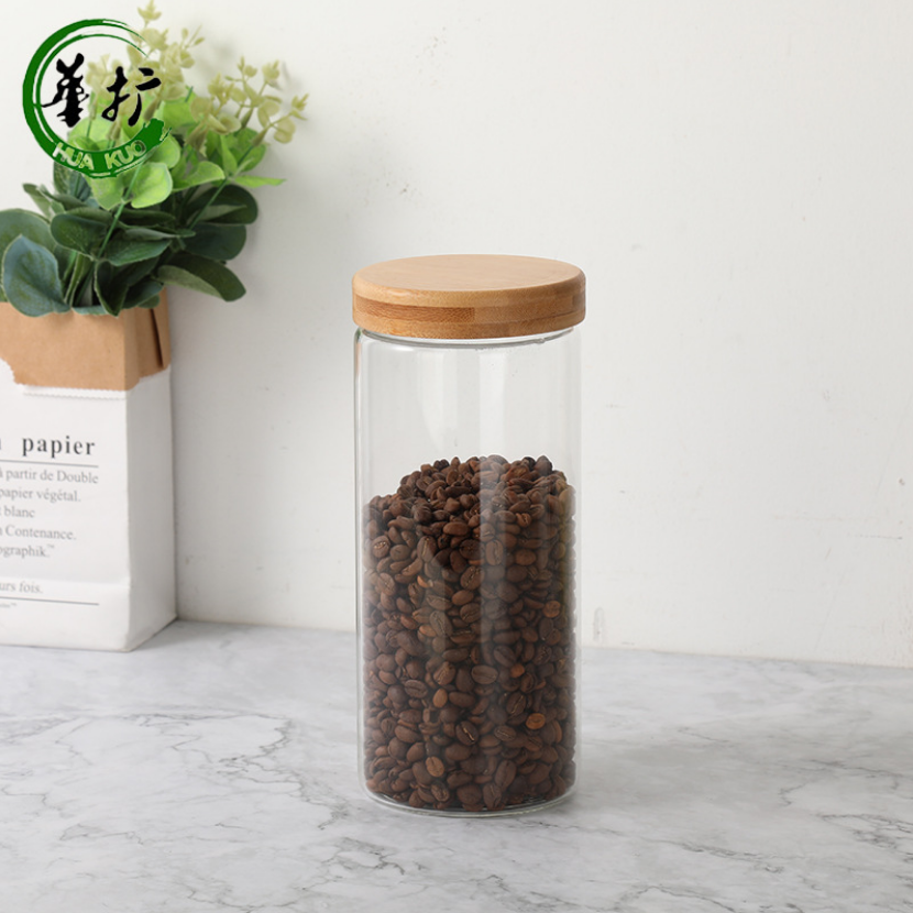 Glass Food Storage Jar with Bamboo Lid Kitchen Container with Bamboo Cover for Serving Tea, Coffee, Spice and More