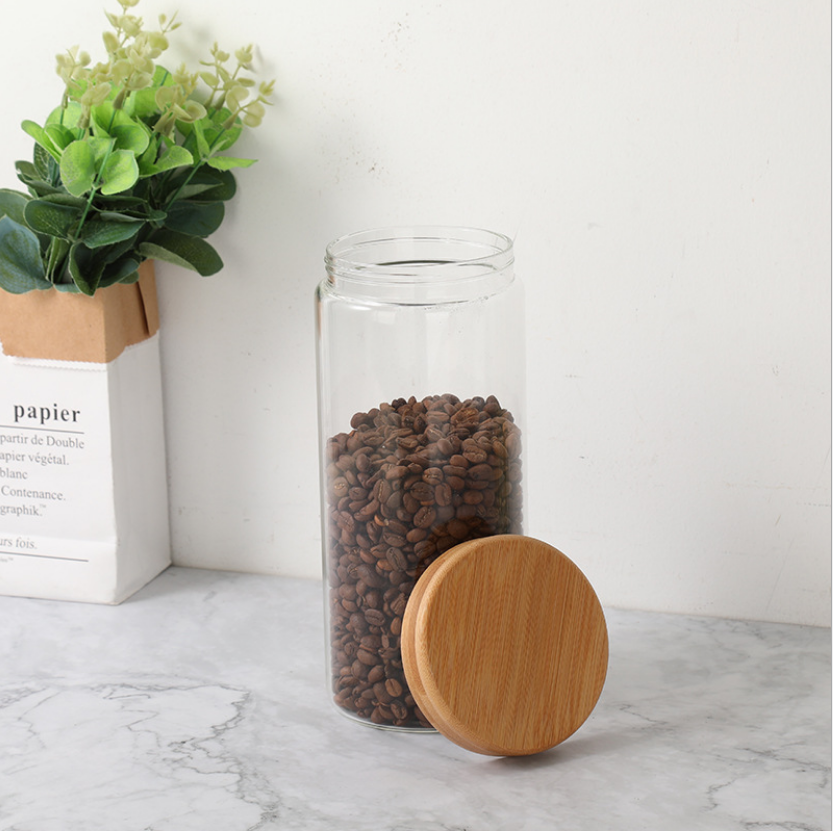 Glass Food Storage Jar with Bamboo Lid Kitchen Container with Bamboo Cover for Serving Tea, Coffee, Spice and More