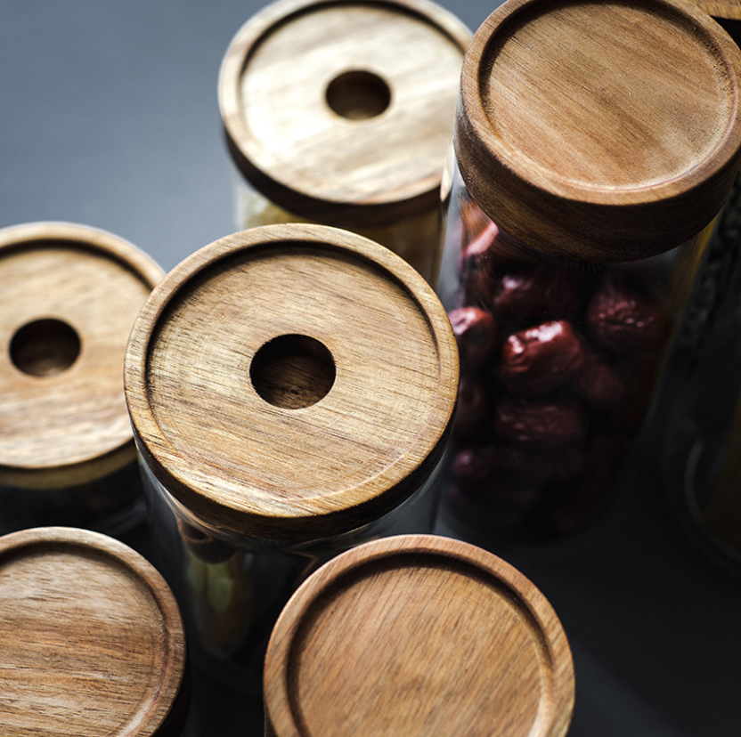 Glass Food Storage Jar with Lid Kitchen Container with Bamboo Cover for Serving Tea, Coffee, Spice and More