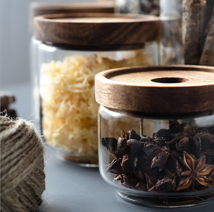 Glass Food Storage Jar with Lid Kitchen Container with Bamboo Cover for Serving Tea, Coffee, Spice and More