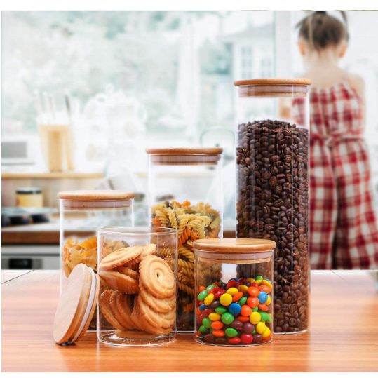 Glass Food Storage Jars Containers Glass Cookies Jars with Airtight Bamboo Lid Set