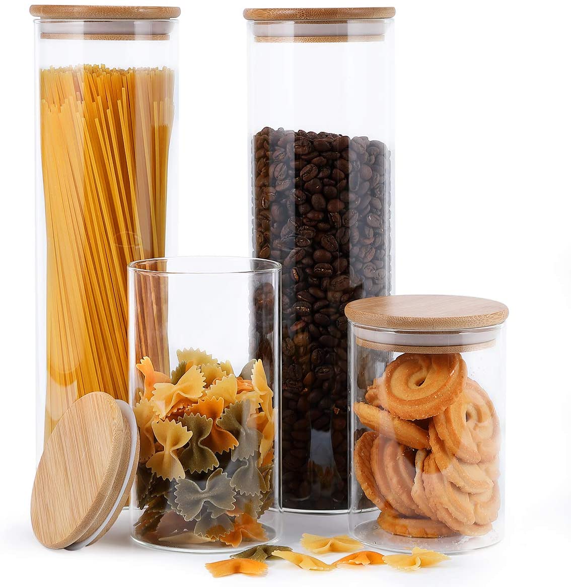 Glass Food Storage Jars Containers High Borosilicate Glass Cookies Jars With Bamboo Lid Set Of 4 Airtight Containers For Coffee