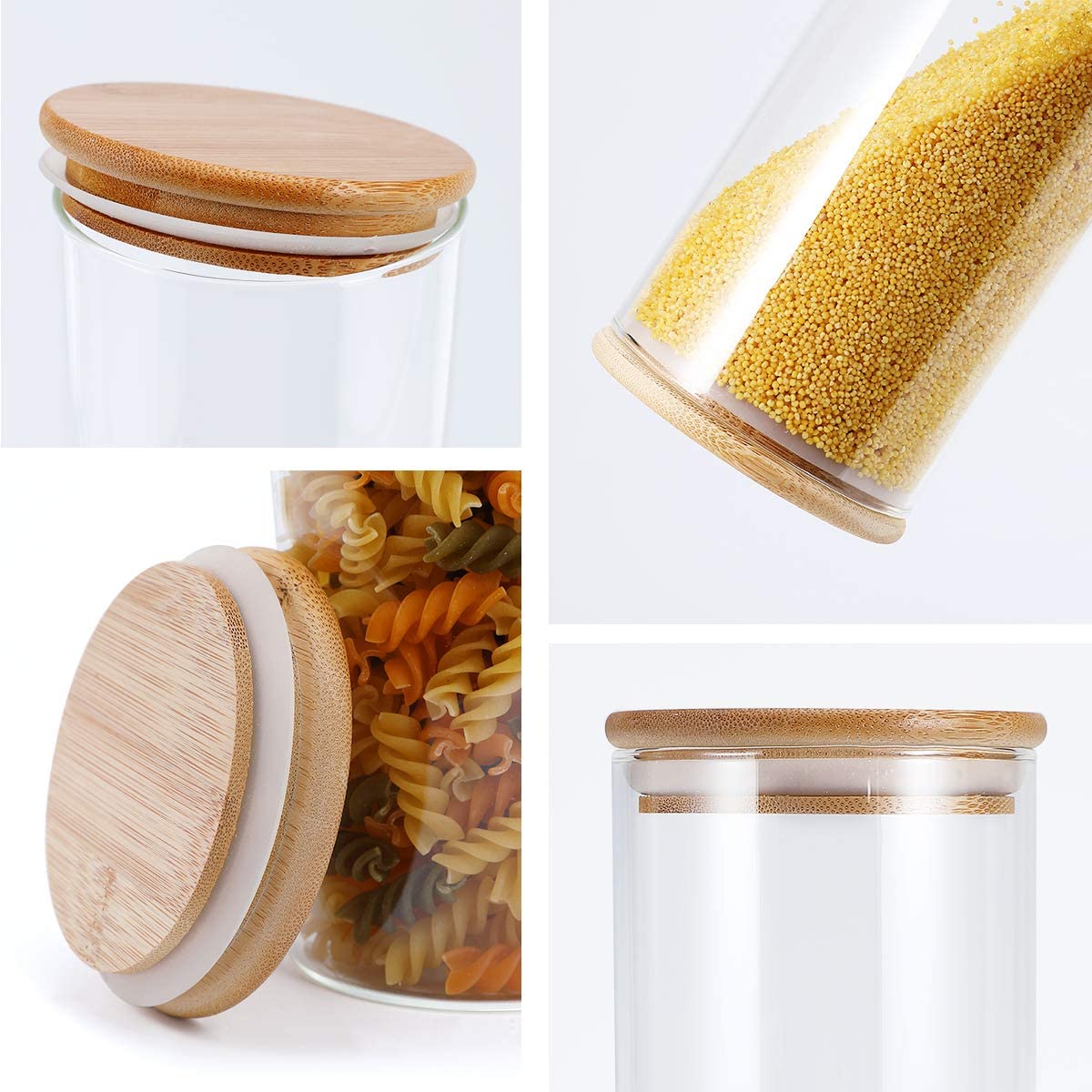 Glass Food Storage Jars Containers High Borosilicate Glass Cookies Jars With Bamboo Lid Set Of 4 Airtight Containers For Coffee