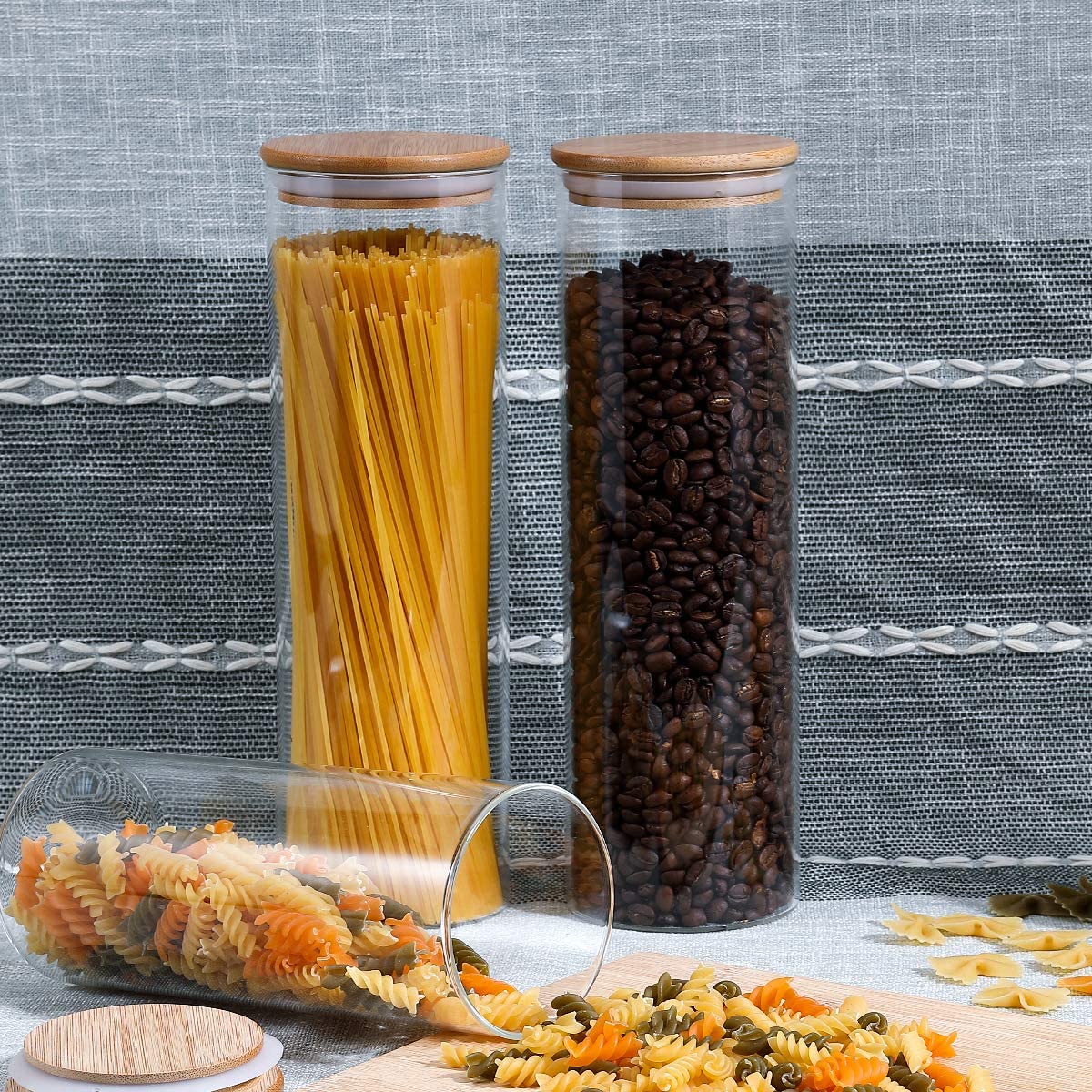 Glass Food Storage Jars Containers High Borosilicate Glass Cookies Jars With Bamboo Lid Set Of 4 Airtight Containers For Coffee