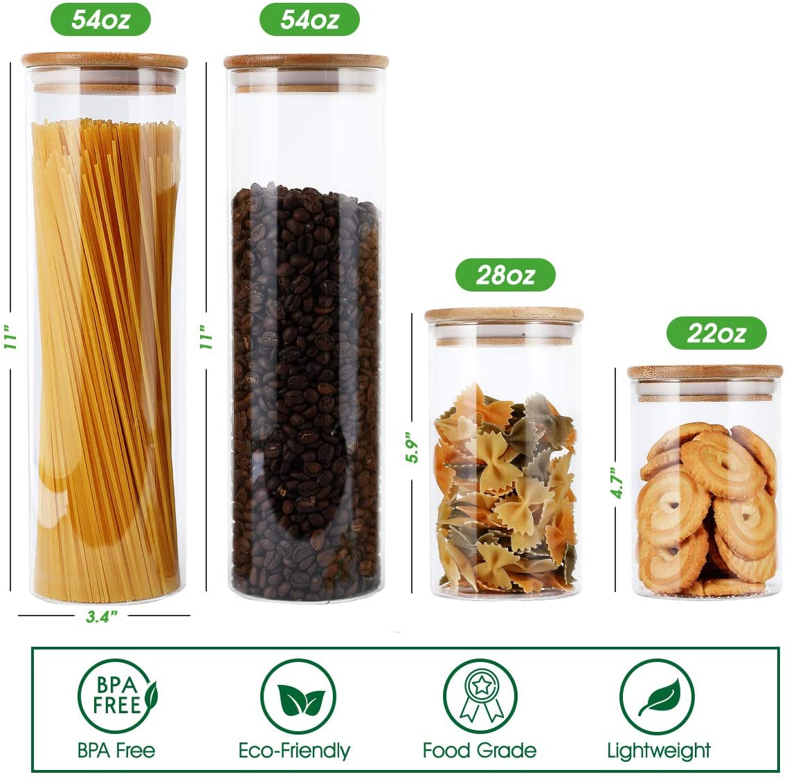 Glass Food Storage Jars Containers High Borosilicate Glass Cookies Jars With Bamboo Lid Set Of 4 Airtight Containers For Coffee