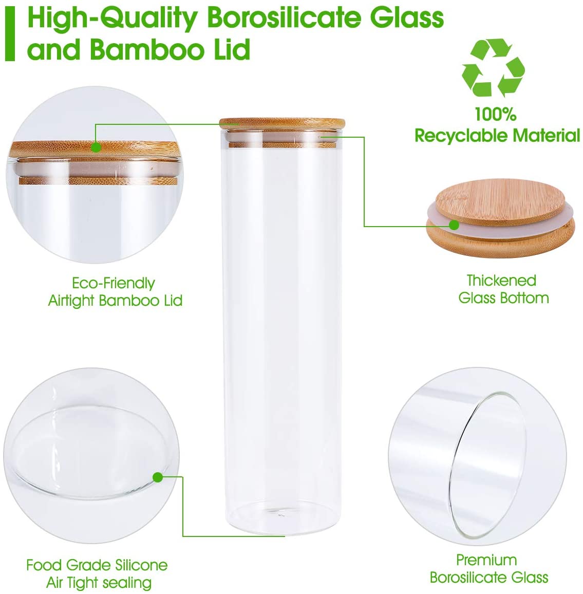 Glass Food Storage Jars Containers High Borosilicate Glass Cookies Jars With Bamboo Lid Set Of 4 Airtight Containers For Coffee