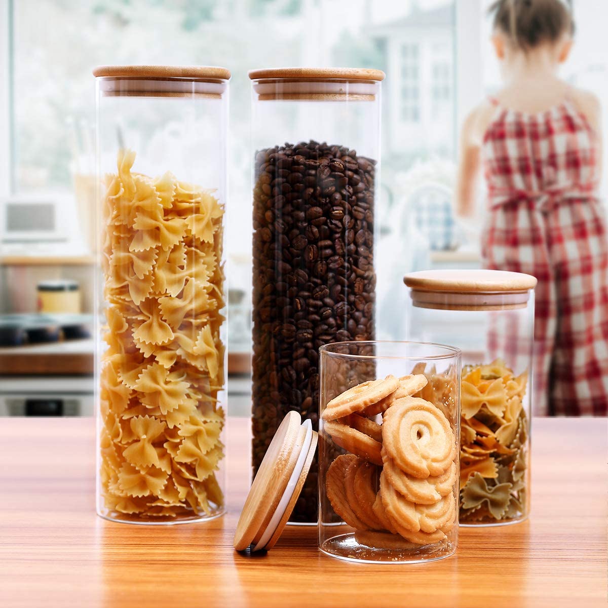 Glass Food Storage Jars Containers High Borosilicate Glass Cookies Jars With Bamboo Lid Set Of 4 Airtight Containers For Coffee