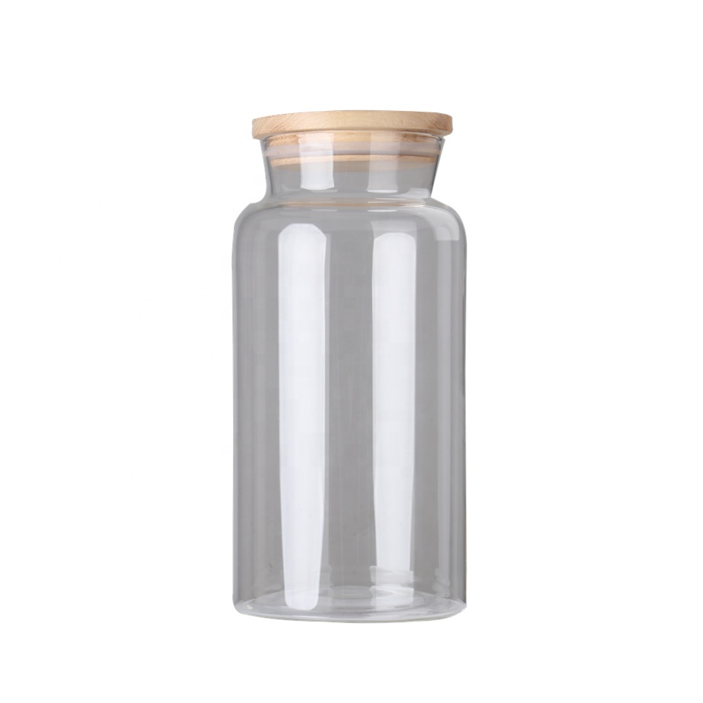 Glass Food Storage Jars Containers with Airtight Bamboo Lids Set of 2 for Coffee, Flour, Sugar