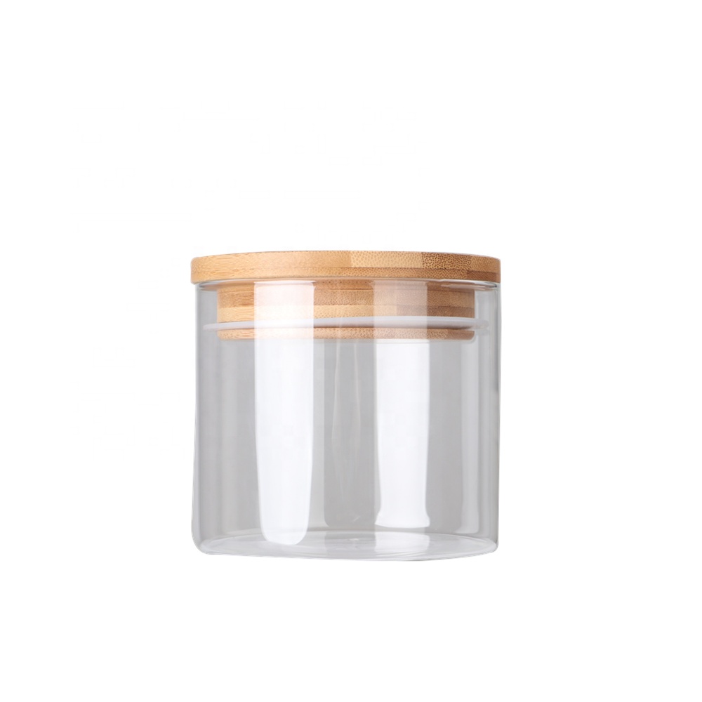 Glass Food Storage Jars Containers with Airtight Bamboo Lids Set of 2 for Coffee, Flour, Sugar