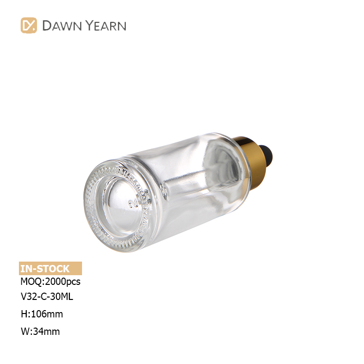 Glass Foundation Bottle 30 ml serum packing clear bottle dropper bottles gold top