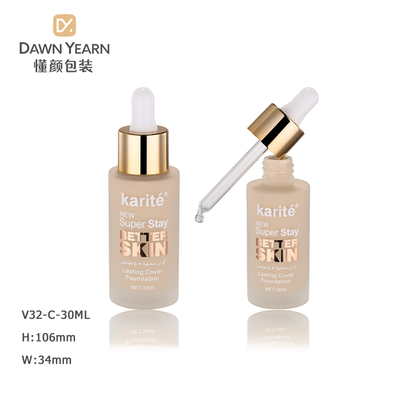Glass Foundation Bottle 30 ml serum packing clear bottle dropper bottles gold top