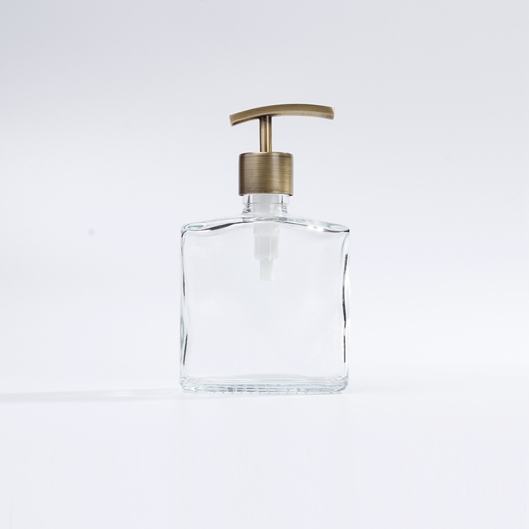 Glass Hand Sanitizer Bottle Square Hand washing Fluid Bottle with Metal Pump