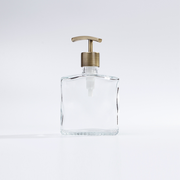 Glass Hand Sanitizer Bottle Square Hand washing Fluid Bottle with Metal Pump