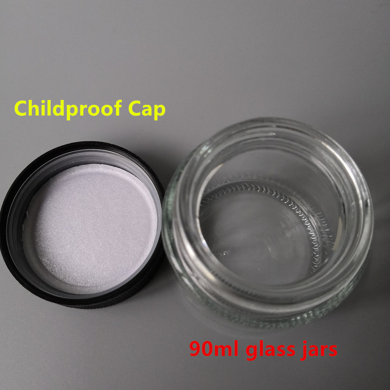 Glass Jar 60ml 90ml 120ml Child proof Jars Child proof Cap white cap or black Cap Glass Concentrate Container Dry Herb Flower Sm