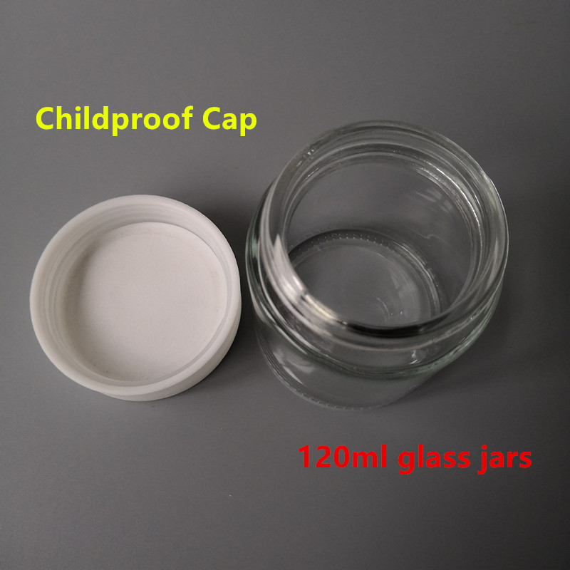 Glass Jar 60ml 90ml 120ml Child proof Jars Child proof Cap white cap or black Cap Glass Concentrate Container Dry Herb Flower Sm