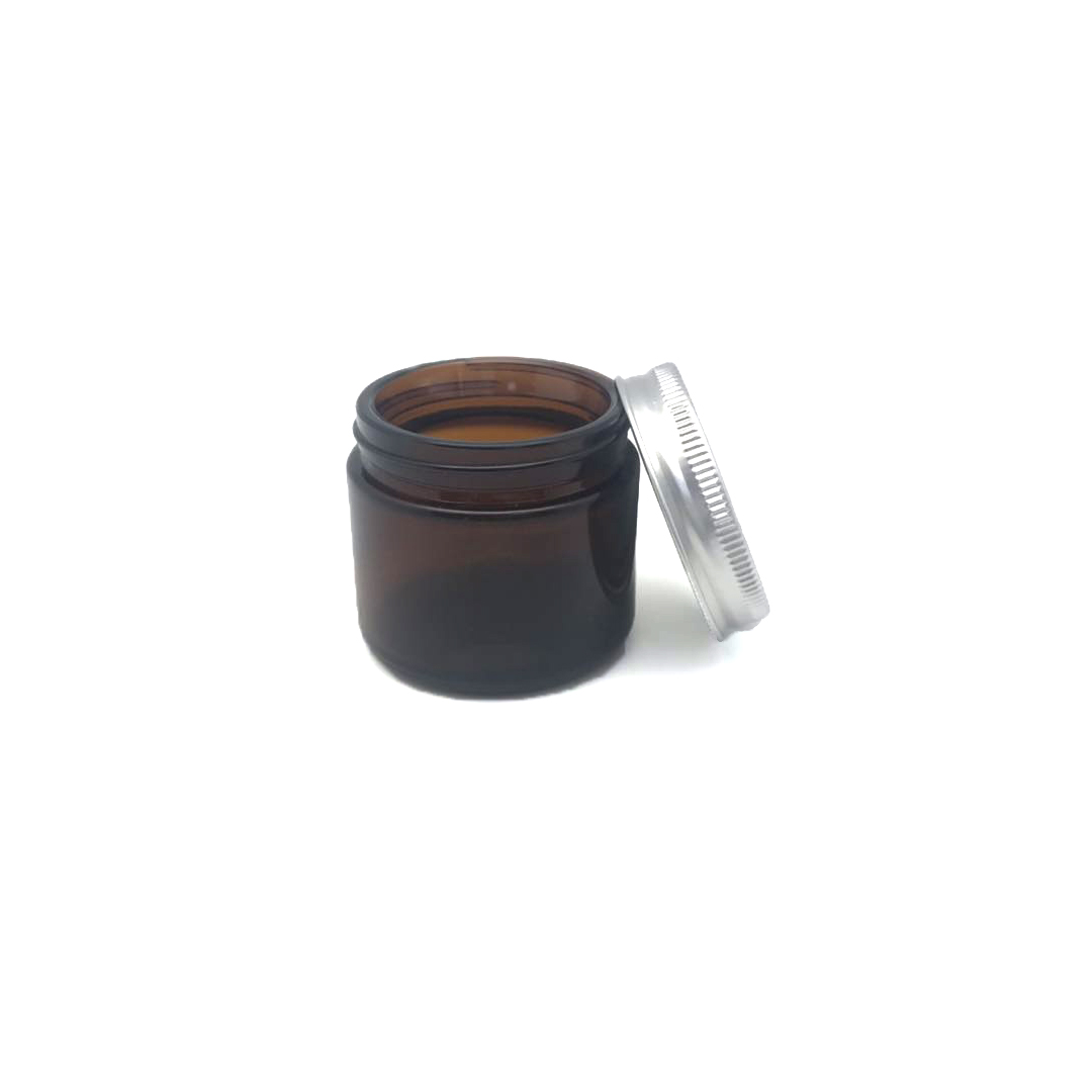 Glass Jar Amber with Aluminum Skin Care Cream Screen Printing Personal Care CROWN Cap Lid for Cream Jar 60g Round Shape