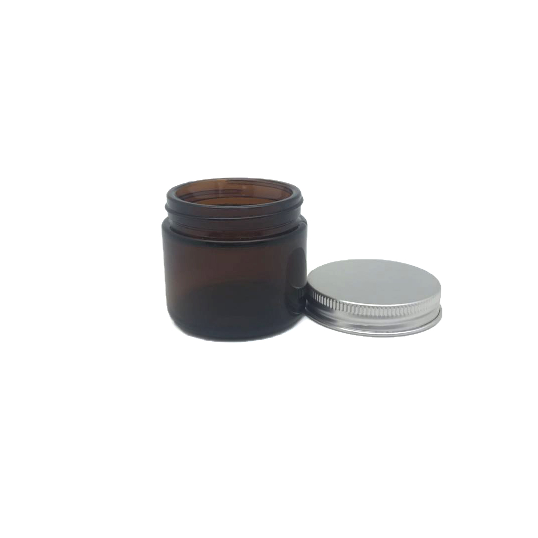 Glass Jar Amber with Aluminum Skin Care Cream Screen Printing Personal Care CROWN Cap Lid for Cream Jar 60g Round Shape