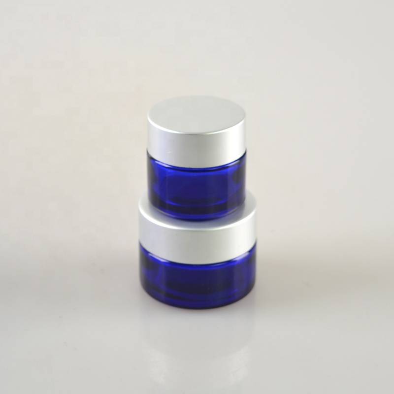 Glass Jar Blue for Cream with Aluminium Lid Glass Bottle and Plastic Cap Screw Cap Skin Care Cream Personal Skincare Cream Uzone