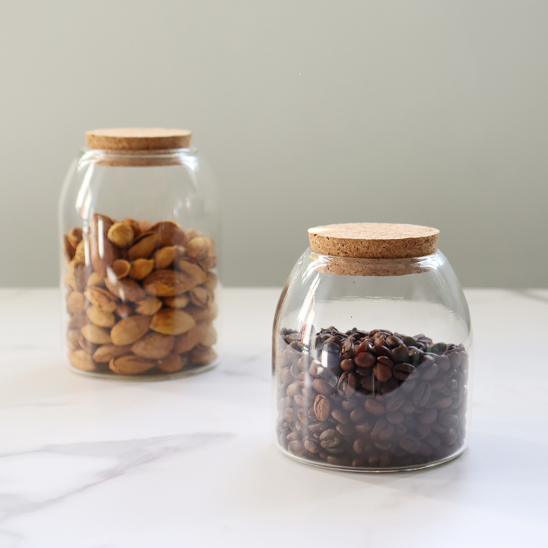 Glass Jar Borosilicate Canister with Cork Stopper Lid Airtight Container Cookie Candy Spice Tea Cereal Storage