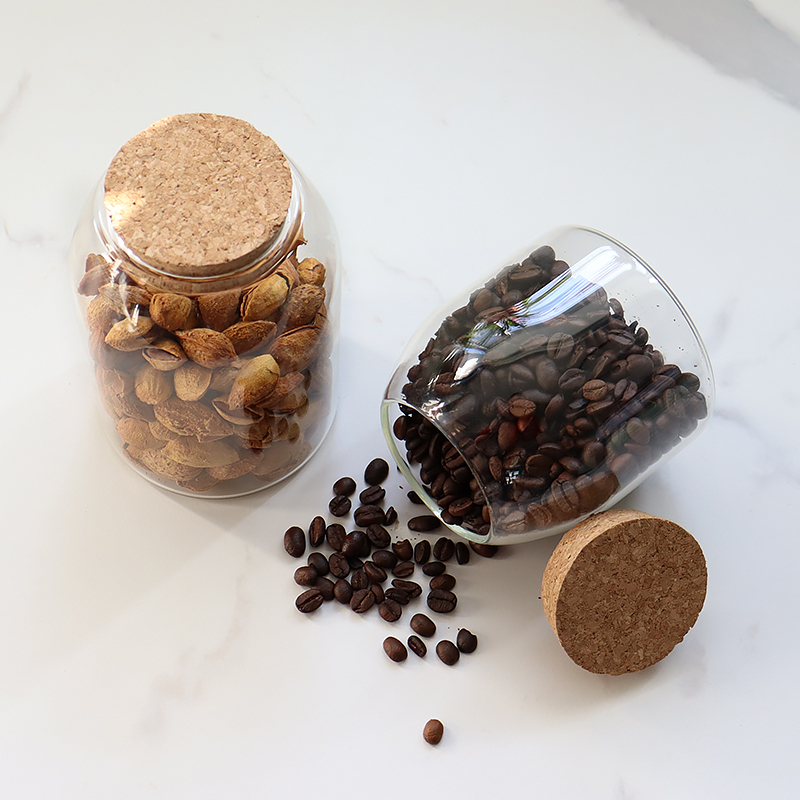 Glass Jar Borosilicate Canister with Cork Stopper Lid Airtight Container Cookie Candy Spice Tea Cereal Storage