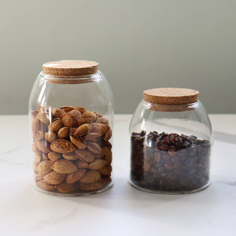 Glass Jar Borosilicate Canister with Cork Stopper Lid Airtight Container Cookie Candy Spice Tea Cereal Storage