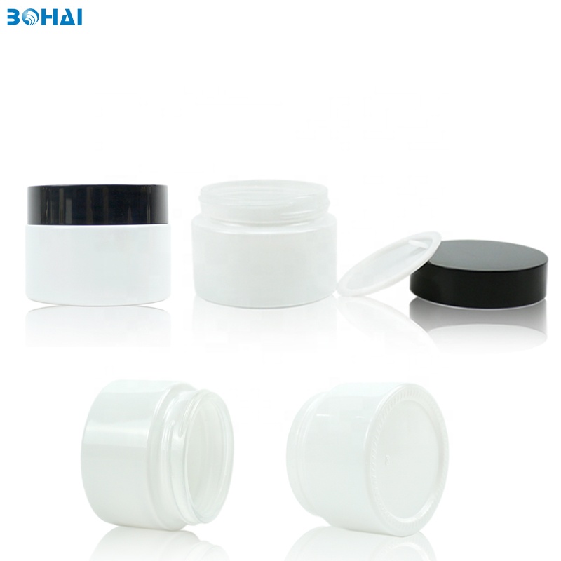 Glass Jar Face Cream White 50g Pearl with Sliver Screw Cap Plastic Eye Cream