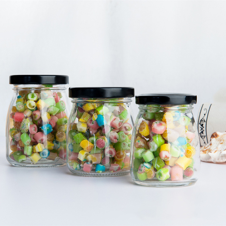 Glass Jar Factory Sales 50ml 100ml 200ml Glass Pudding Jam Candy Yogurt and Mouse Jar With Metal Lid