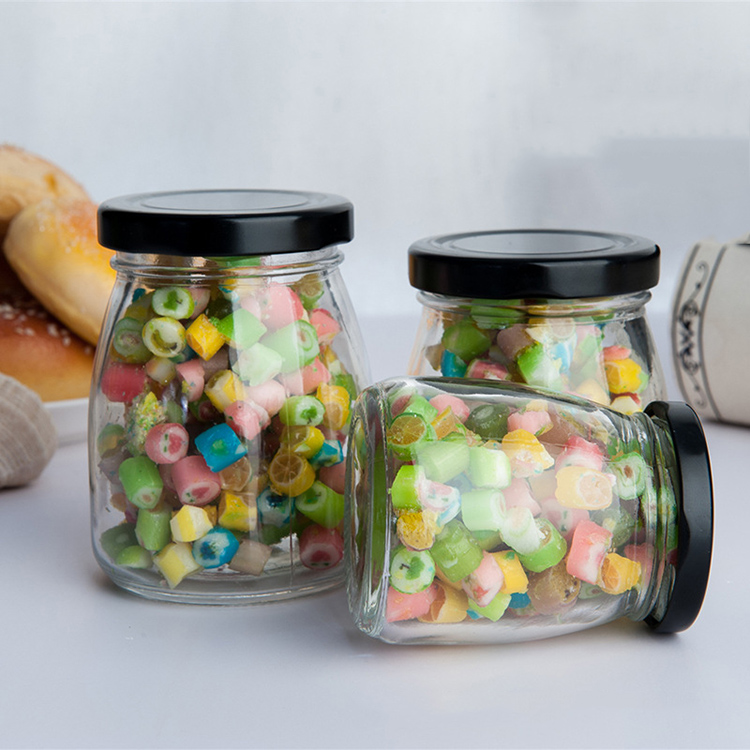 Glass Jar Factory Sales 50ml 100ml 200ml Glass Pudding Jam Candy Yogurt and Mouse Jar With Metal Lid