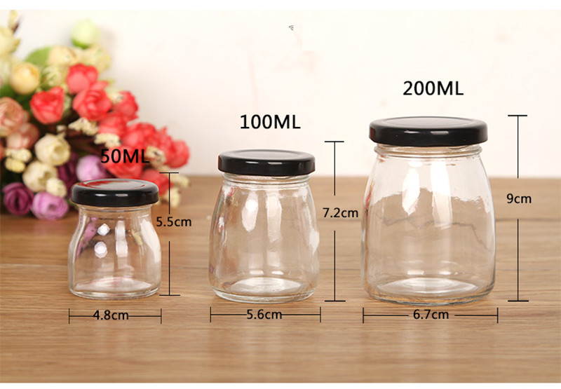 Glass Jar Factory Sales 50ml 100ml 200ml Glass Pudding Jam Candy Yogurt and Mouse Jar With Metal Lid