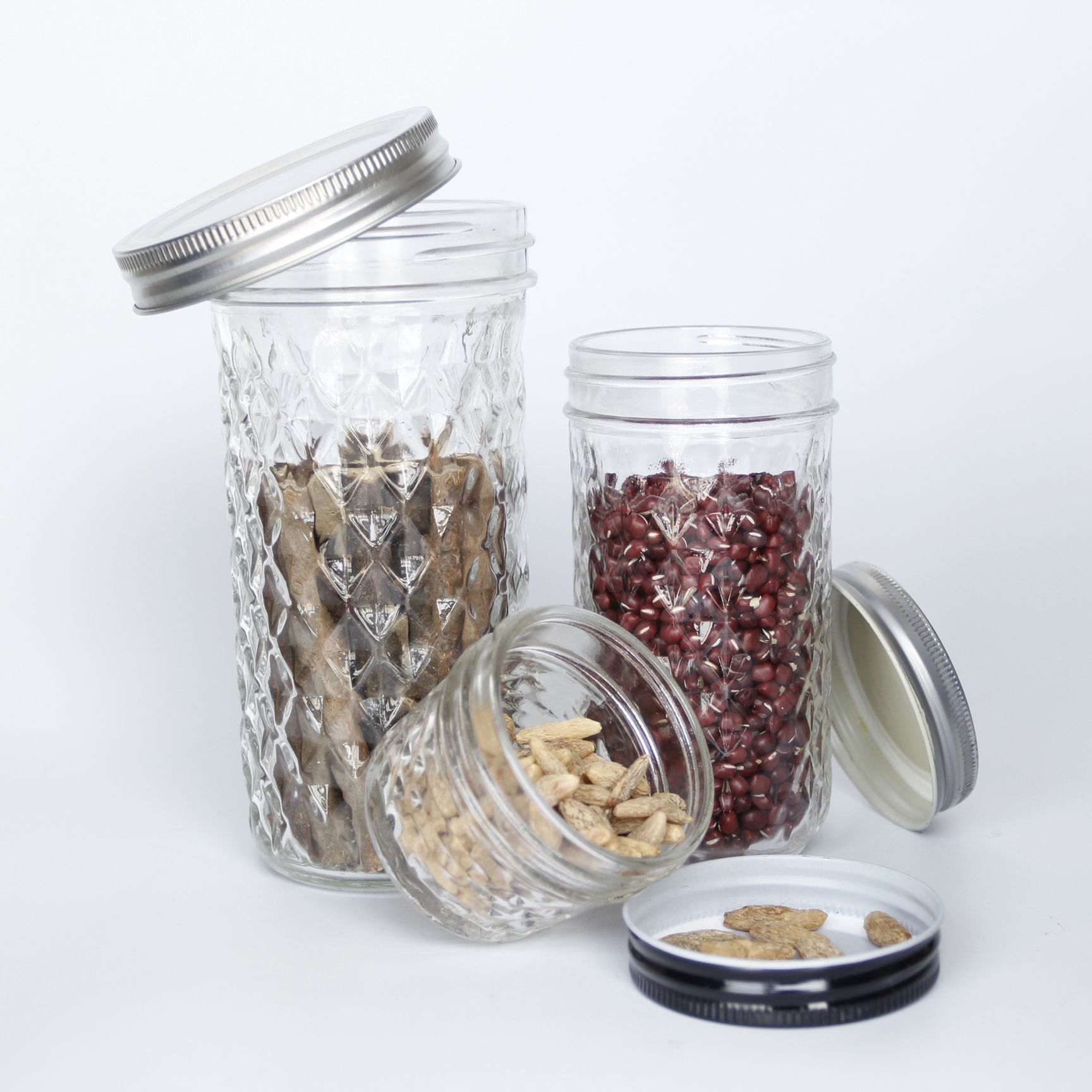 Glass Jar For Milkshake Glass Beverage Ribbed Jar with Screw Metal Lid
