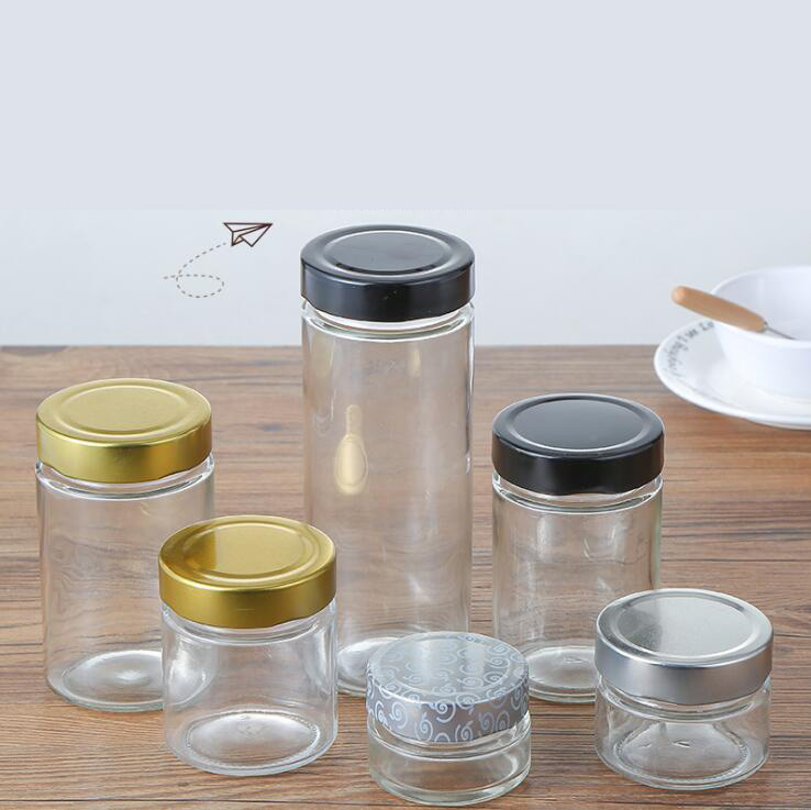 Glass Jar Honey Packing Bottle Jam Jar Candy Bottle Glass Storage Bottle with Silver Lids
