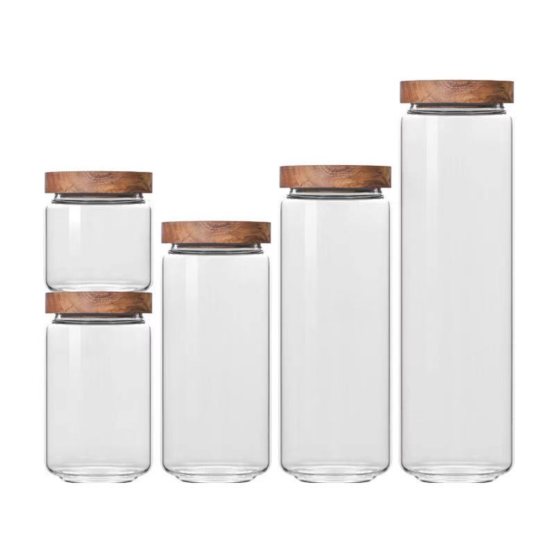 Glass Jar Sealed Bottle Tea Dry Goods Storage Jar Acacia Wood Cover Glass Storage Jar