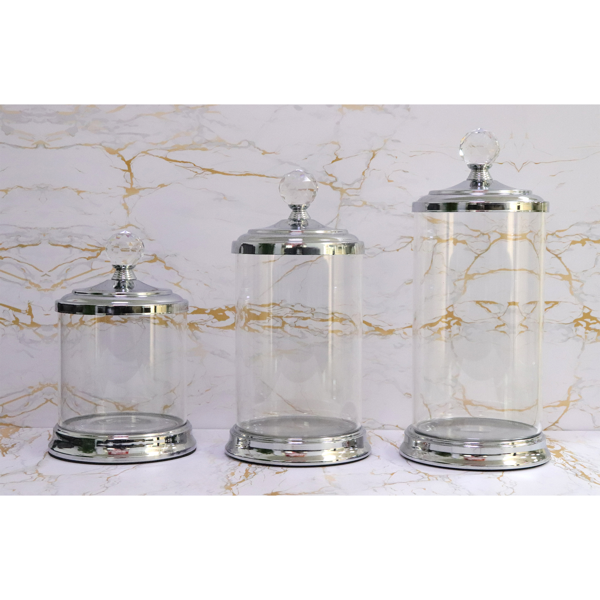 Glass Jar Silver Decor Acrylic Cookie Candy Weed Wholesale Mason Luxury Crystal Containers Glass Jar Storage Bottles With Lid