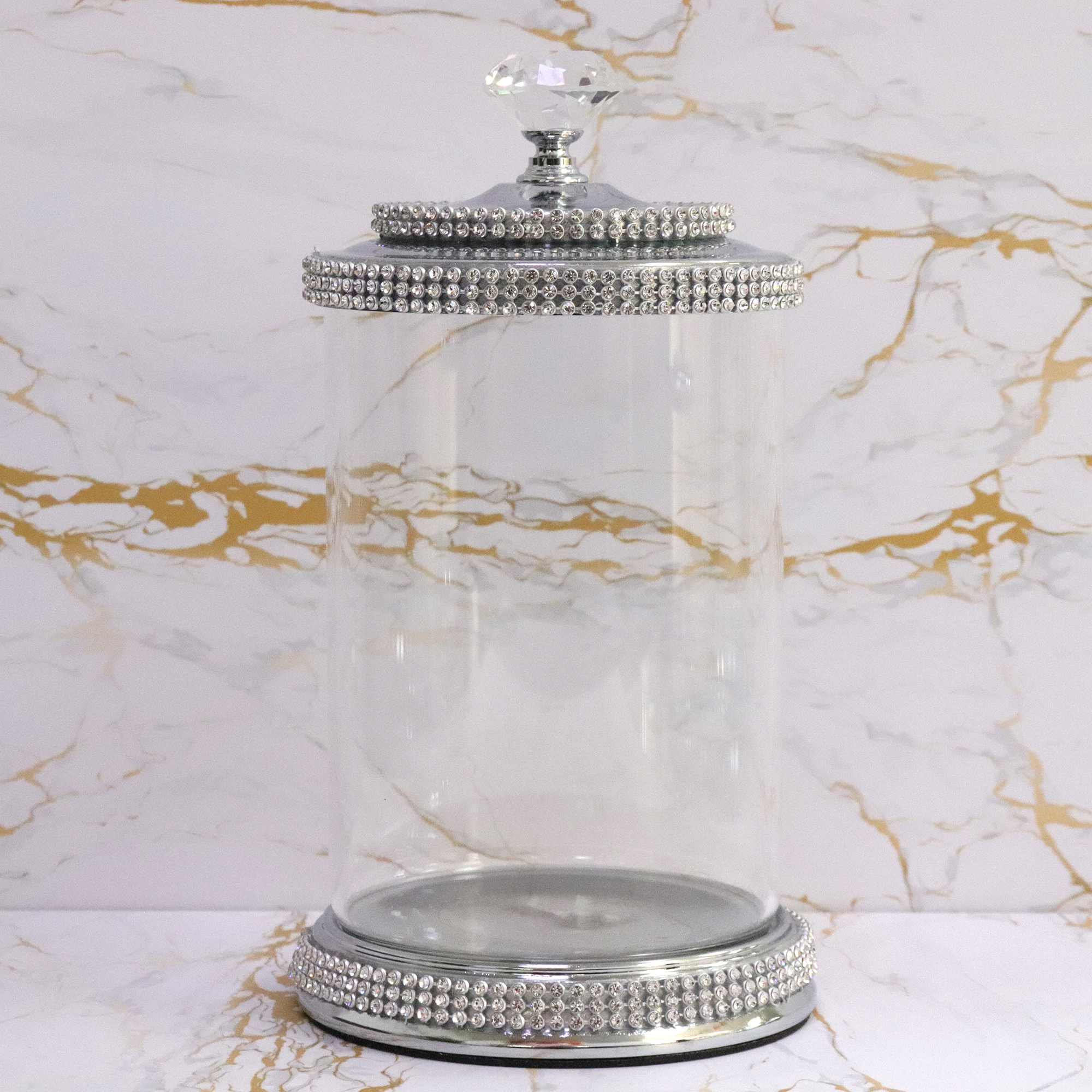 Glass Jar Silver Decor Acrylic Cookie Candy Weed Wholesale Mason Luxury Crystal Containers Jar Glass Storage Bottles With Lid