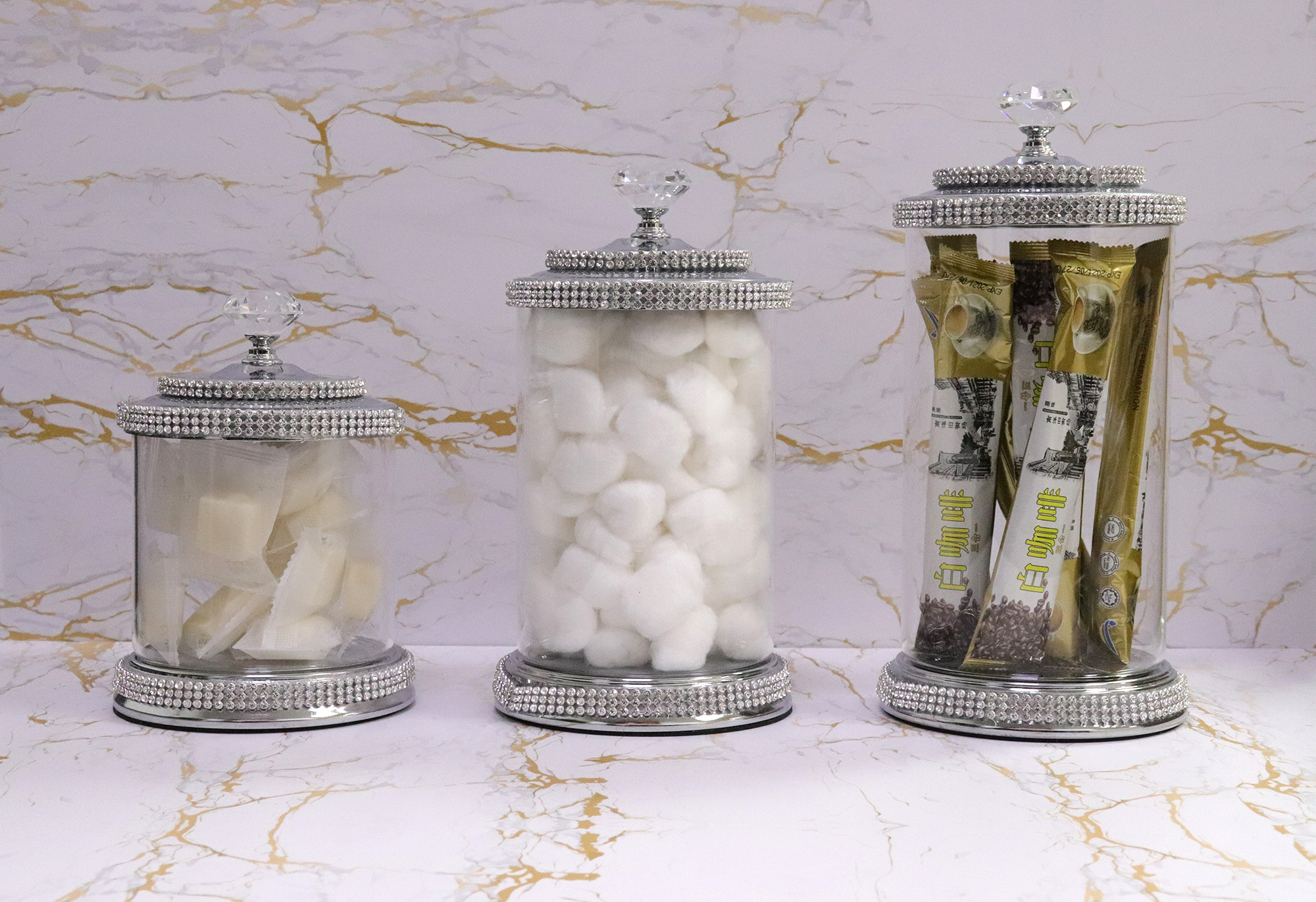 Glass Jar Silver Decor Acrylic Cookie Candy Weed Wholesale Mason Luxury Crystal Containers Jar Glass Storage Bottles With Lid