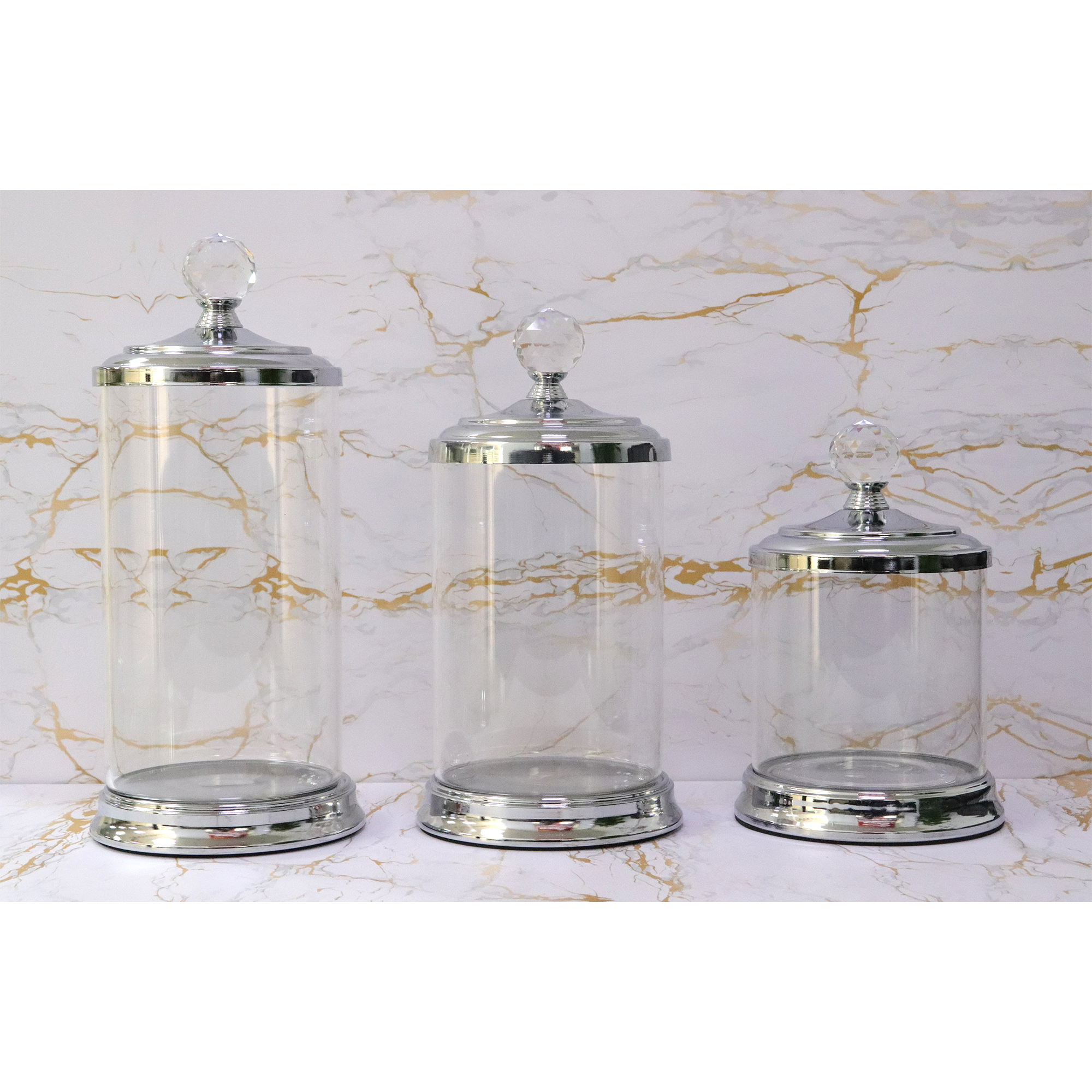 Glass Jar Silver Decor Acrylic Cookie Candy Weed Wholesale Mason Luxury Crystal Storage Bottles Jar Glass Containers With Lid