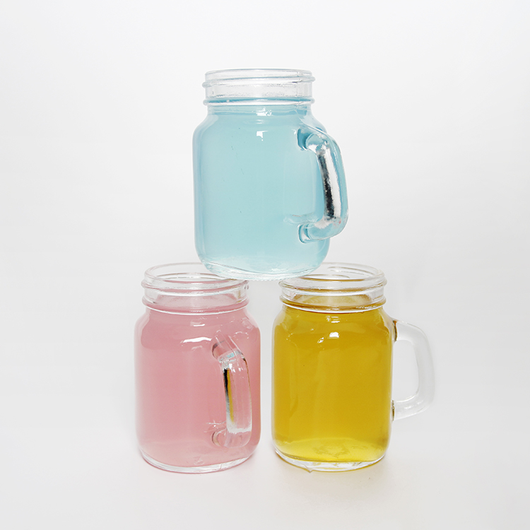 Glass Jar Supplier Sales 4oz 12oz 16oz 20oz Mason Jars Glass With Metal Lid and Handle for Beverage Juice Beer