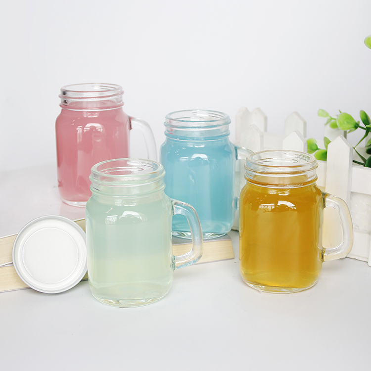 Glass Jar Supplier Sales 4oz 12oz 16oz 20oz Mason Jars Glass With Metal Lid and Handle for Beverage Juice Beer