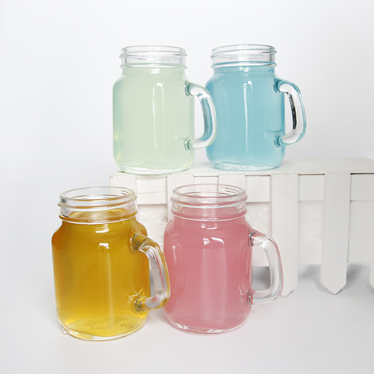 Glass Jar Supplier Sales 4oz 12oz 16oz 20oz Mason Jars Glass With Metal Lid and Handle for Beverage Juice Beer