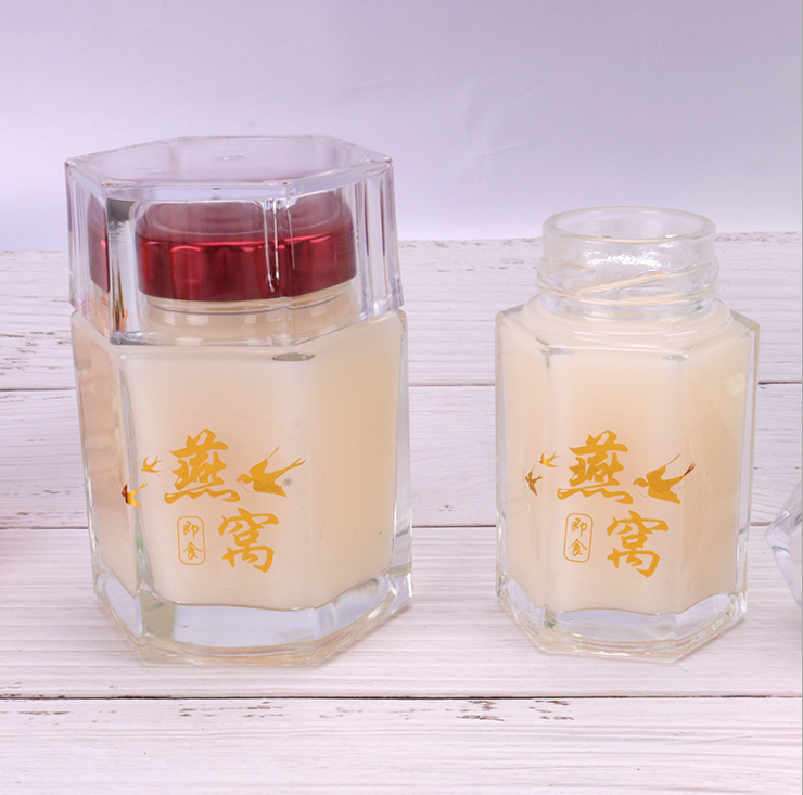Glass Jar Suppliers Bird-Nest Storage Hexagonal Empty Food Glass Jar with Lids