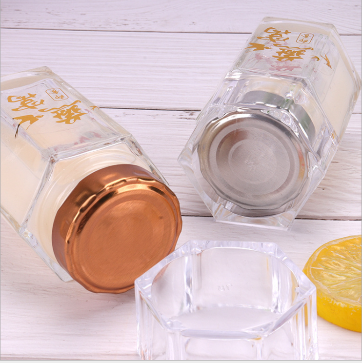 Glass Jar Suppliers Bird-Nest Storage Hexagonal Empty Food Glass Jar with Lids