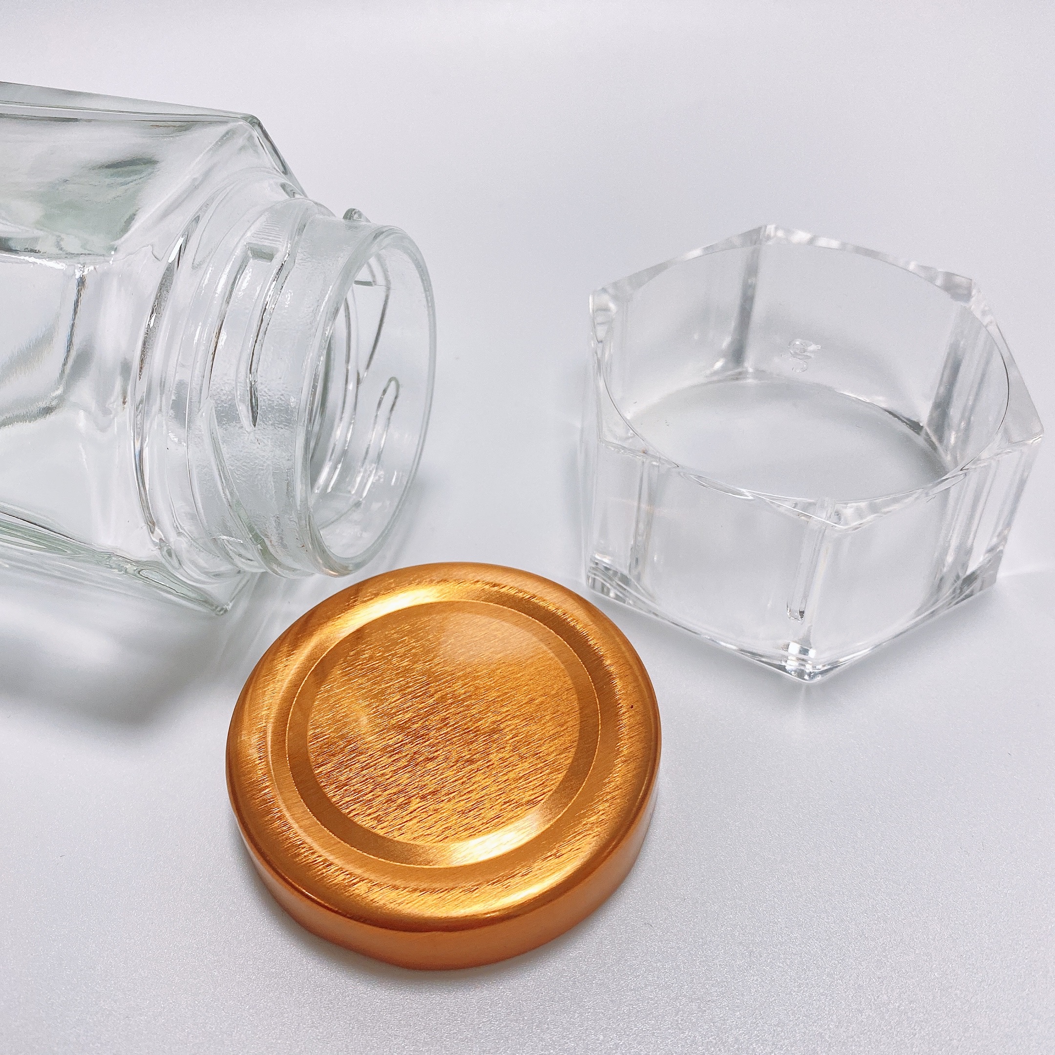 Glass Jar Suppliers Bird-Nest Storage Hexagonal Empty Food Glass Jar with Lids