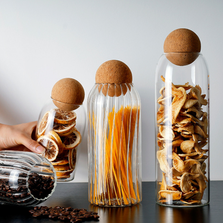 Glass Jar with Airtight Seal Wood Lid Ball Size SML Clear Candy Jar Mason Jars Food Storage Canister for Serving Tea Coffee
