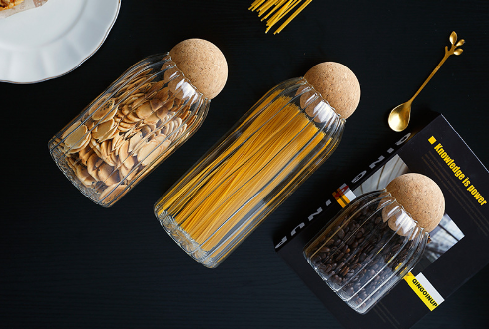 Glass Jar with Airtight Seal Wood Lid Ball Size SML Clear Candy Jar Mason Jars Food Storage Canister for Serving Tea Coffee