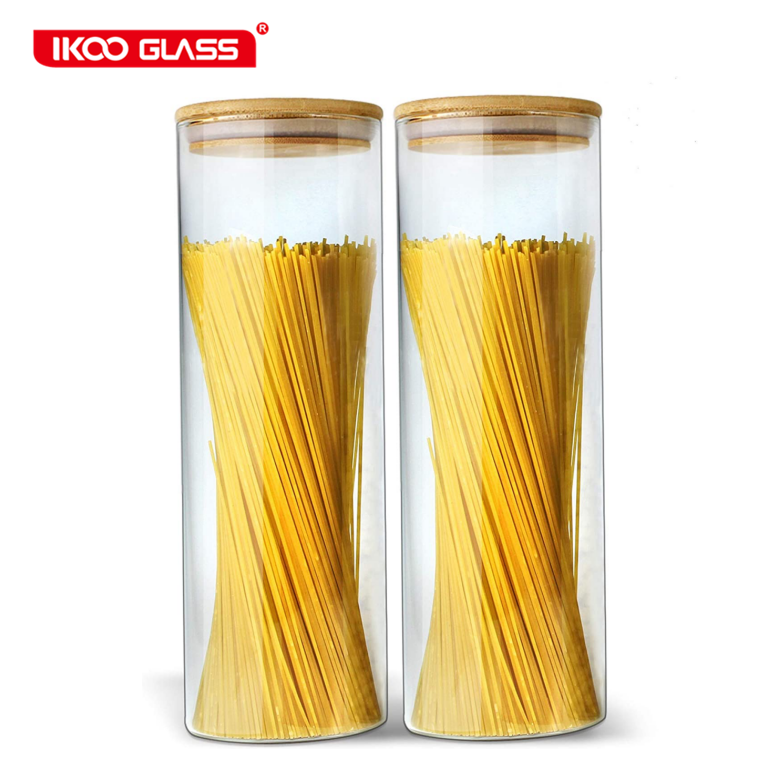 Glass Jar with Bamboo Lids Glass Airtight food Storage Containers Glass Canister SetsLarge Pantr