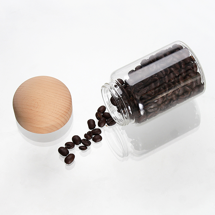 Glass Jar with wooden Lid Sealed Canister Food Storage Bottles Container Storage packing for Loose Tea Coffee Bean Sugar Salt
