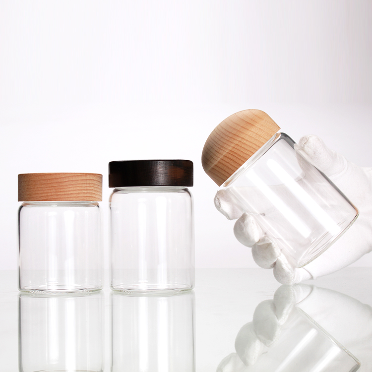 Glass Jar with wooden Lid Sealed Canister Food Storage Bottles Container Storage packing for Loose Tea Coffee Bean Sugar Salt