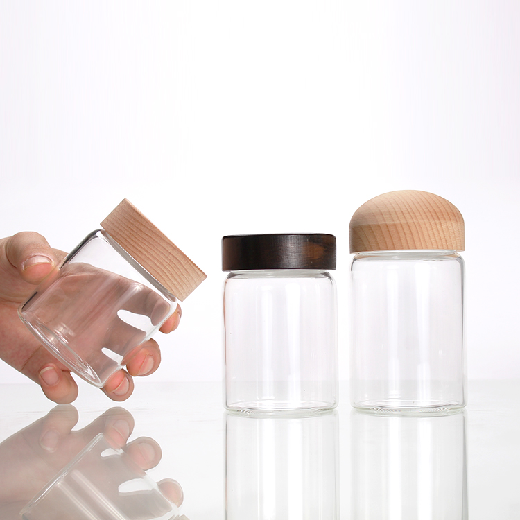 Glass Jar with wooden Lid Sealed Canister Food Storage Bottles Container Storage packing for Loose Tea Coffee Bean Sugar Salt